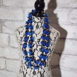 Vintage Western Germany Royal Blue Ribbon Necklace
